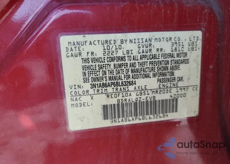 2011 Nissan Sentra 2.0 from USA, damaged, VIN 3N1AB6AP6BL632684